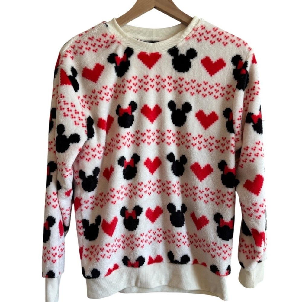 Disney Fleece Sweatshirt Red Hearts Black Mickey Minnie S Like New Consign